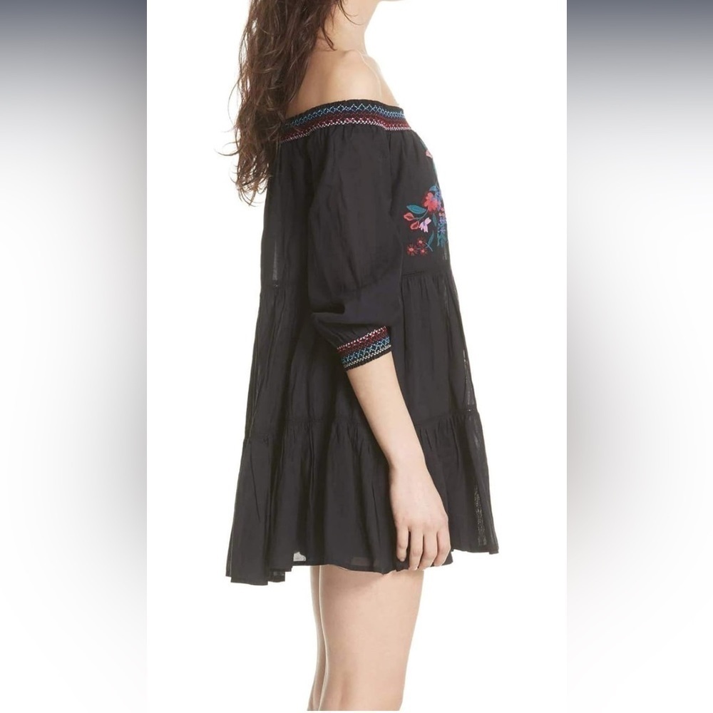 Free People Black Floral Embroidered Off The Shoulder Sunbeams Mini Dress XS - Picture 3 of 16